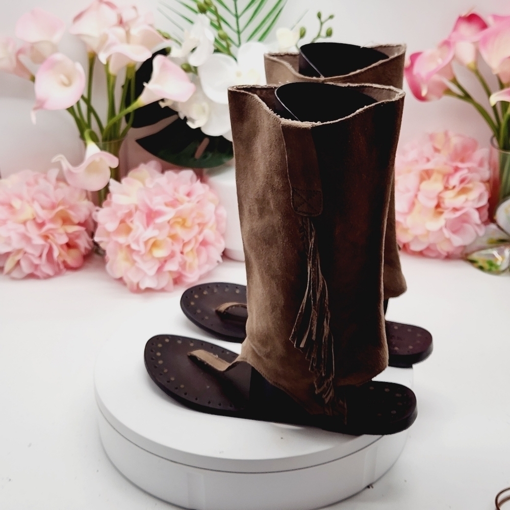 Musse And Cloud By Anthropologie Brown Suede Western Boot Sandal Sz 8 - Picture 4 of 16